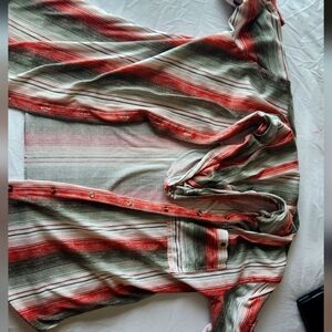 Button up hoddied striped t shirt